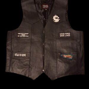 Black Leather Vest with Patches